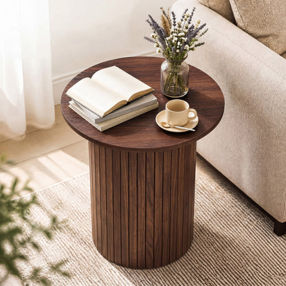 18" Round Fluted Side Table with Pedestal Drum Base