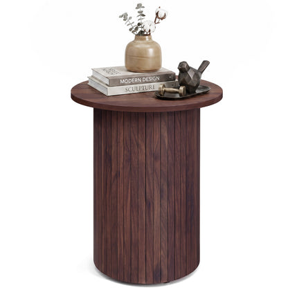18" Round Fluted Side Table with Pedestal Drum Base