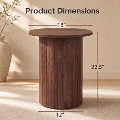 18" Round Fluted Side Table with Pedestal Drum Base