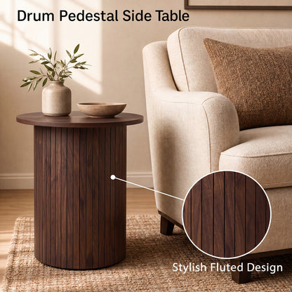 18" Round Fluted Side Table with Pedestal Drum Base
