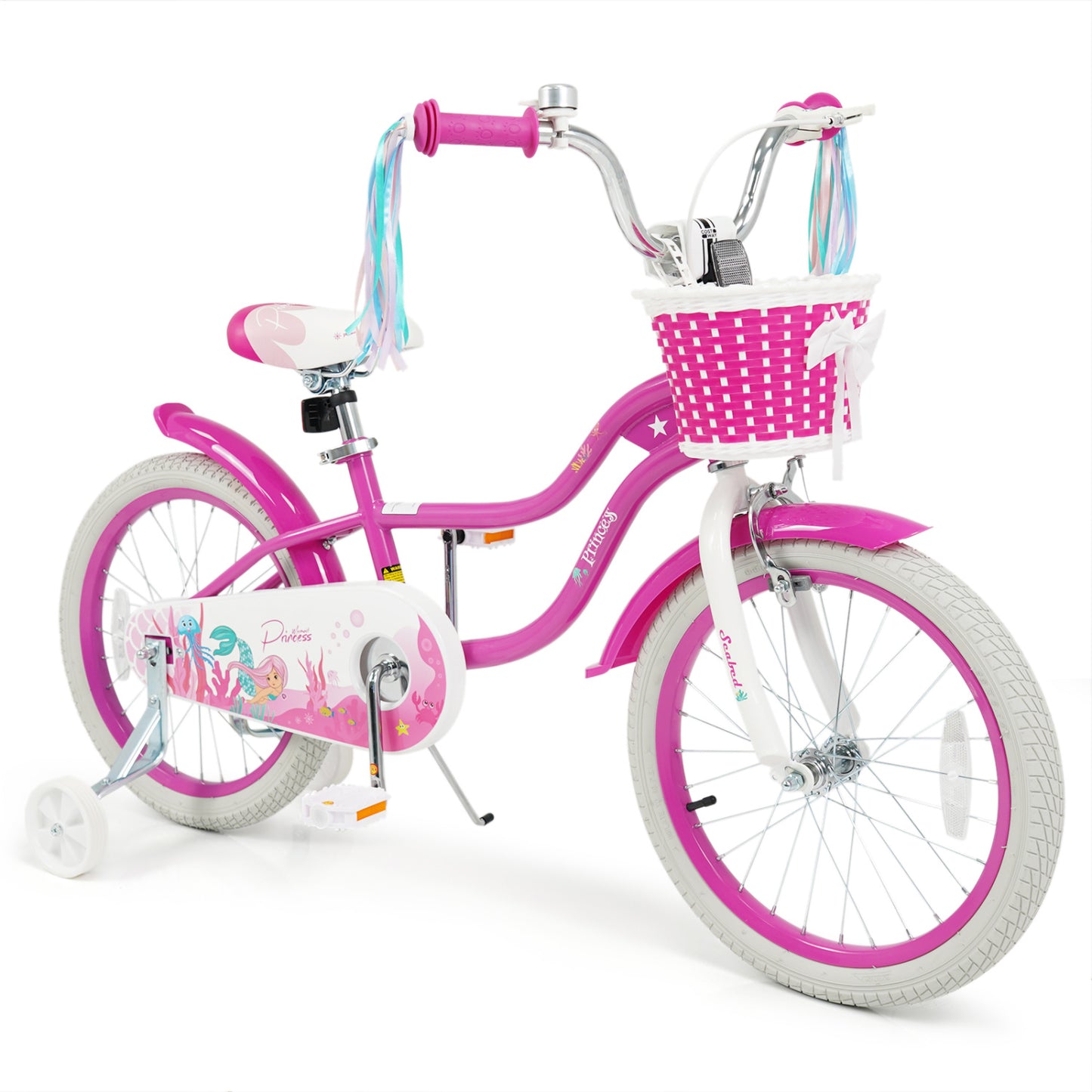 Kids Bike 18-Inch with Training Wheels and Basket Rose Red