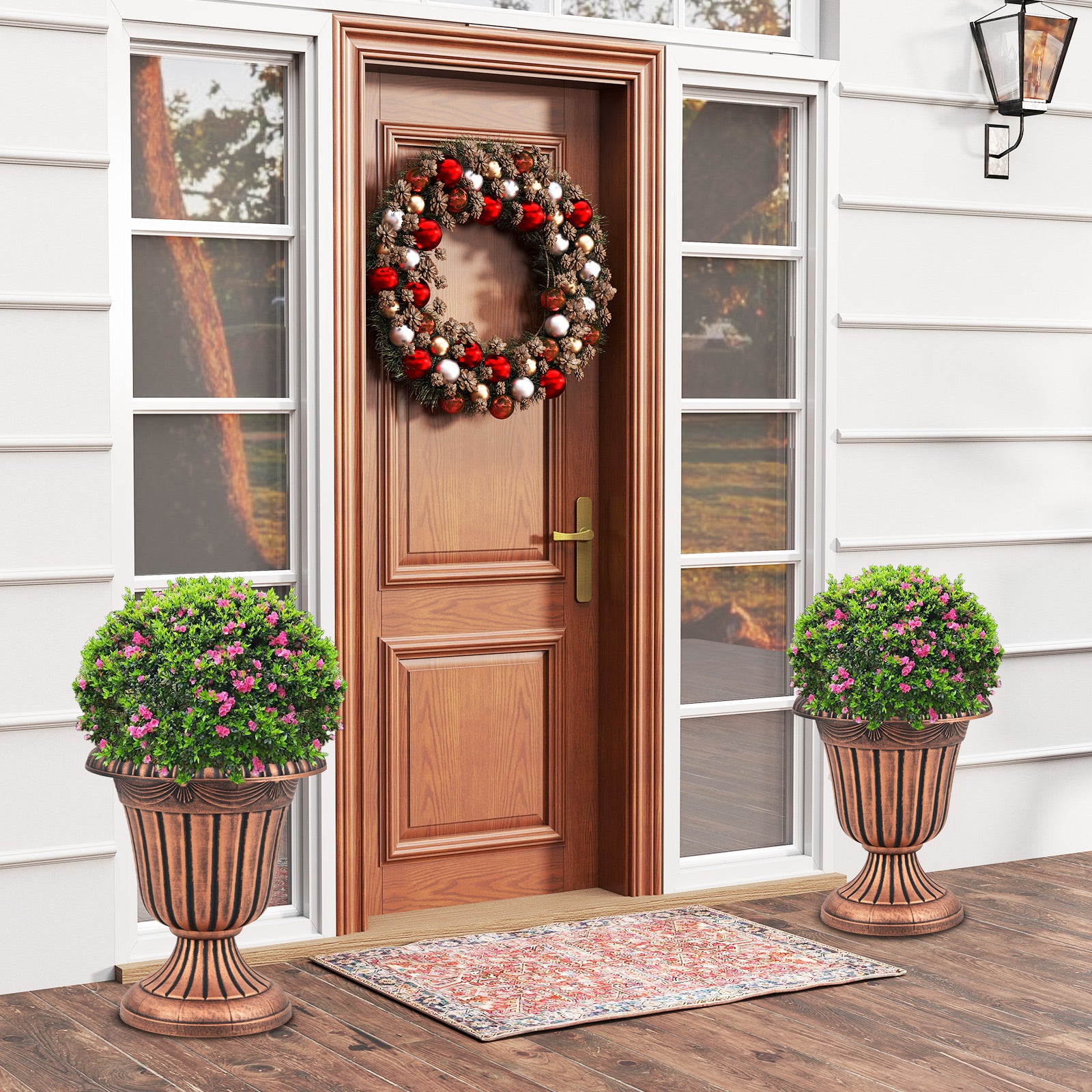 18 inch Tall Vintage Planters Set of 2 with Pedestal Base and Pre-marked Drain Hole-Bronze