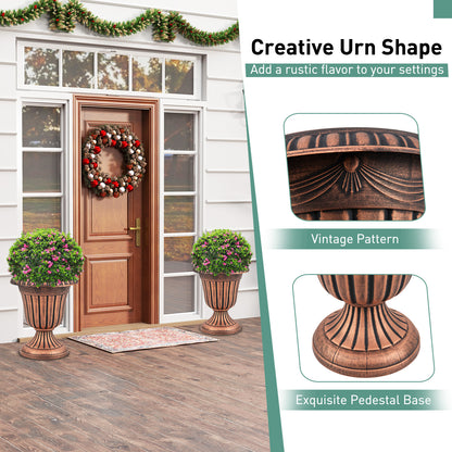 18 inch Tall Vintage Planters Set of 2 with Pedestal Base and Pre-marked Drain Hole-Bronze