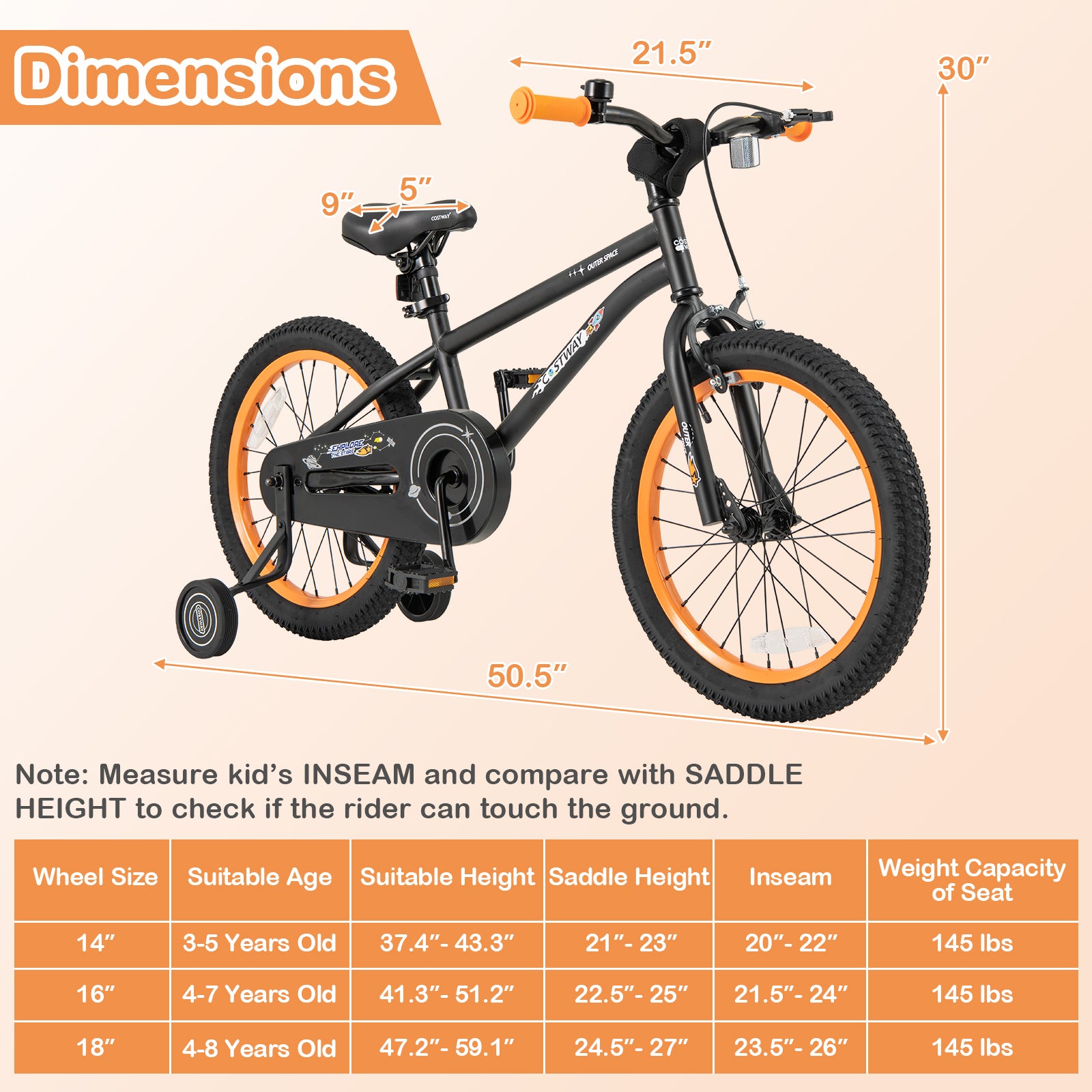 16-Inch Kids Bike Sport Bicycle for 4-7 Years Old with Adjustable Seat and Reflectors-16 inches - 18 Inches