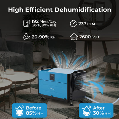 192 Pint Crawl Space Dehumidifier with 3 Modes and 24H Timer-Blue