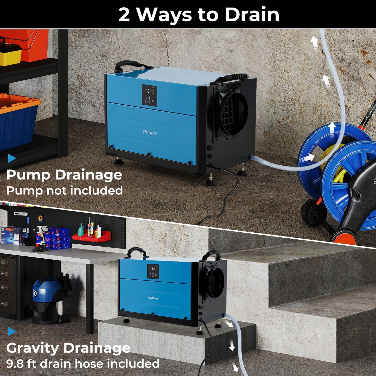 192 Pint Crawl Space Dehumidifier with 3 Modes and 24H Timer-Blue