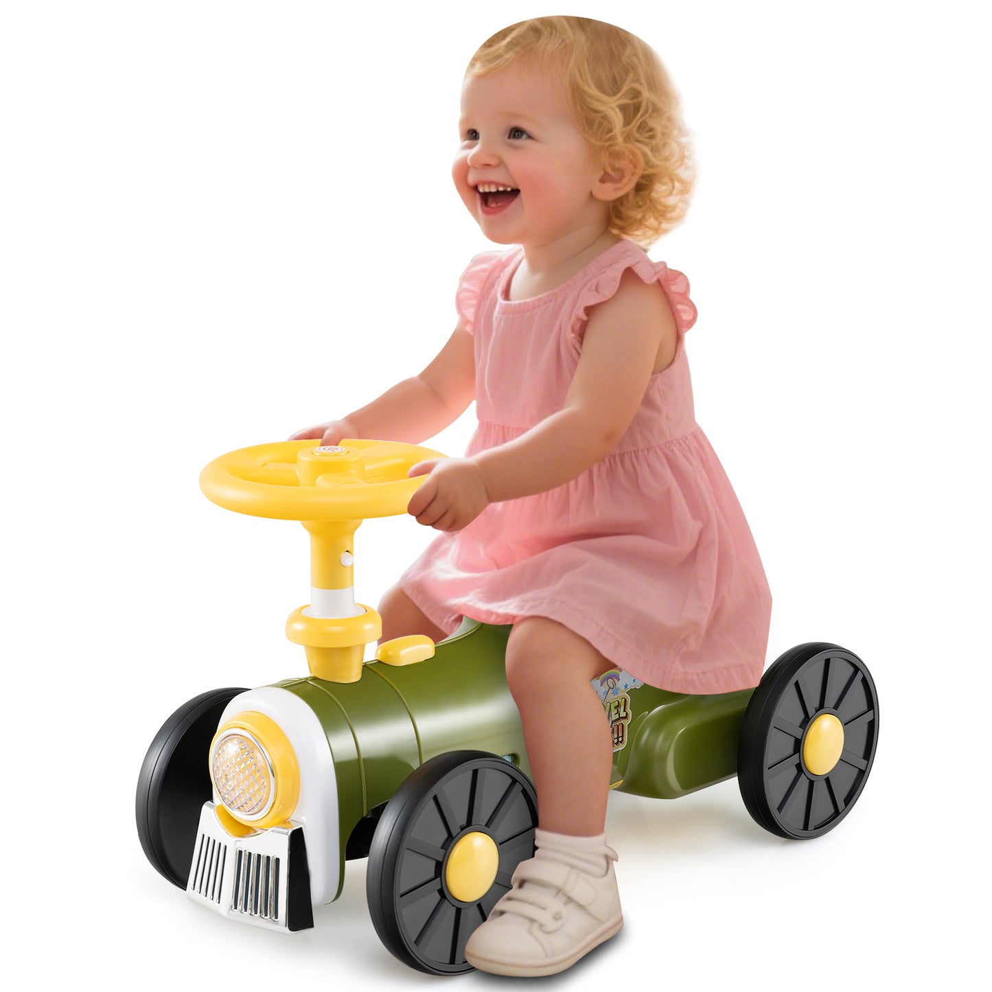 Ride on Toy with Steering Wheel and Train Whistle Sound Button-Green