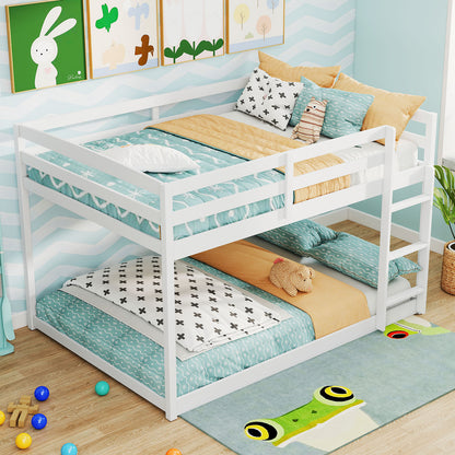 Full Over Full Bunk Bed Low-to-ground Bunk Bed-White