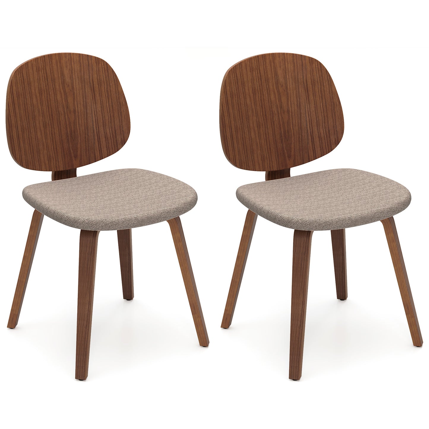 Wooden Dining Chair Set of 2 with Bentwood Frame and Padded Seat-Walnut