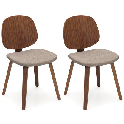 Wooden Dining Chair Set of 2 with Bentwood Frame and Padded Seat-Walnut