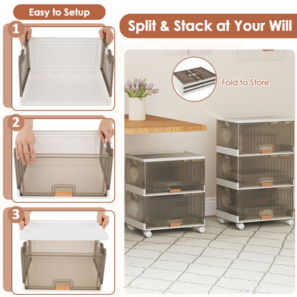 3/4/5/6-Cube Stackable Storage Bins with Detachable Wheels-3 Cube
