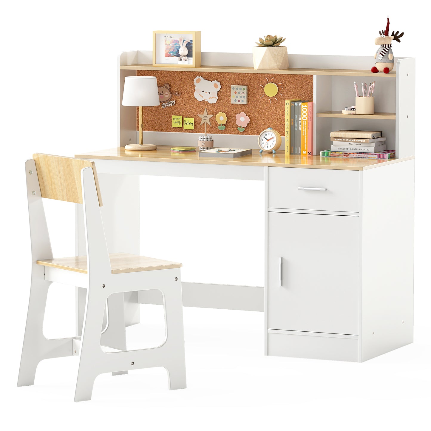 Kids Study Desk and Chair Set Student Table and Chair-Natural