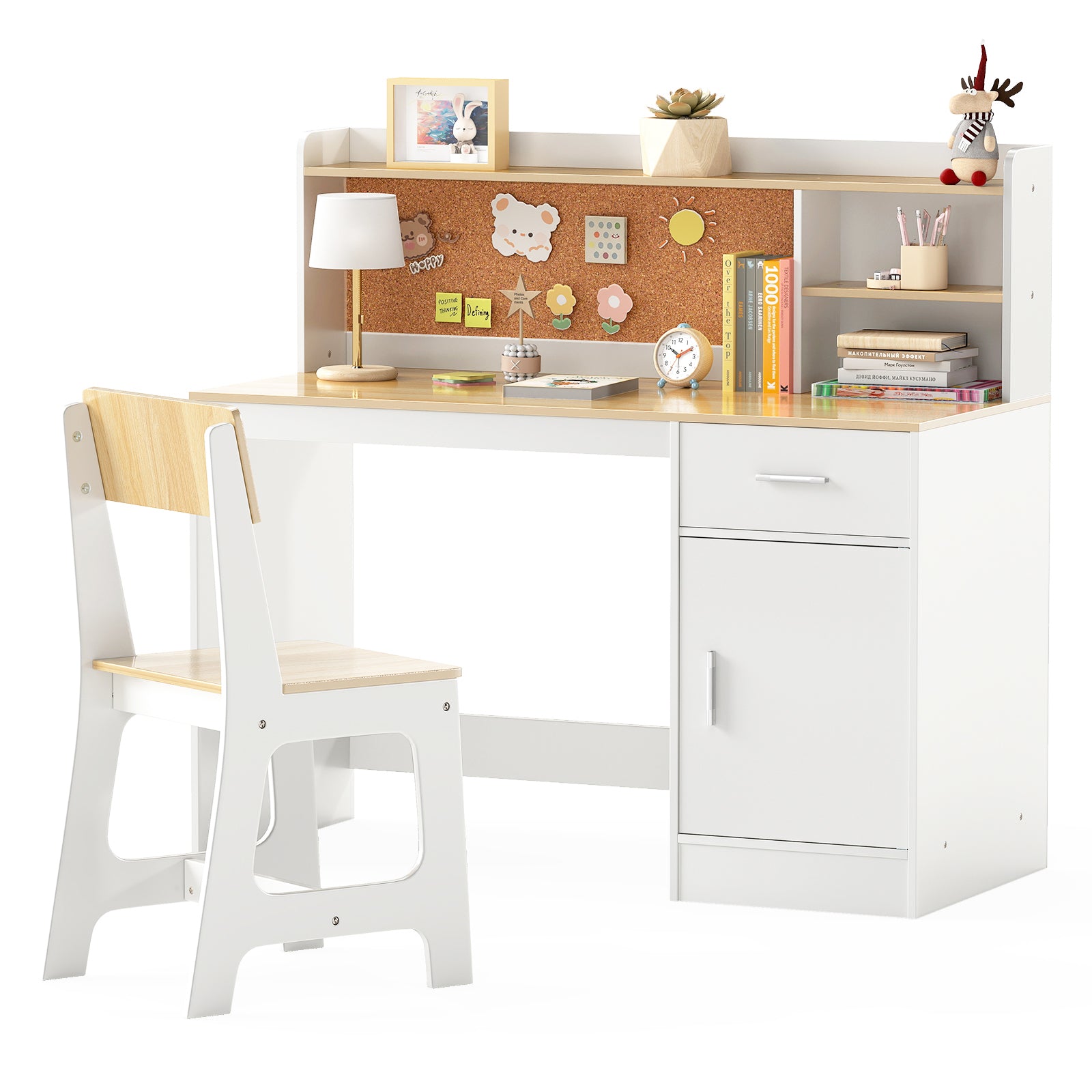 Kids Study Desk and Chair Set Student Table and Chair-Natural