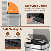 19 Gal Stainless Steel Trash Can with Kitchen Waste Bin and 2 Bottom Recycling Bins-Silver