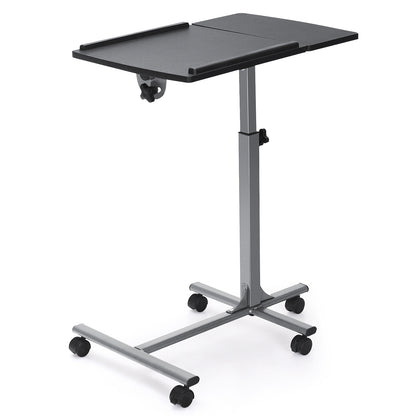 Adjustable Angle Height Rolling Laptop Table-White - Black