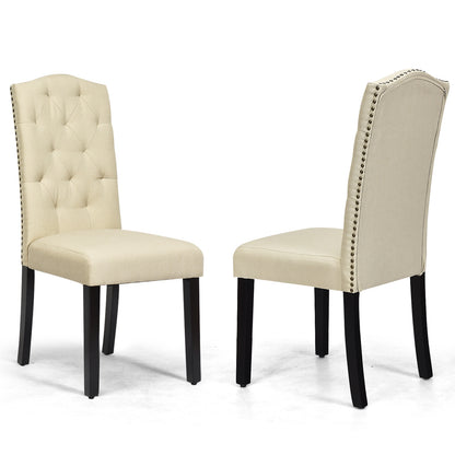 Set of 2 Tufted Upholstered Dining Chairs-Beige - Beige