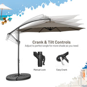 10 Feet Offset Umbrella with 8 Ribs Cantilever and Cross Base-Brown