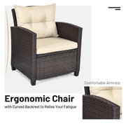 3 Pcs Patio Rattan Furniture Set Cushioned Conversation Set Coffee Table-Beige