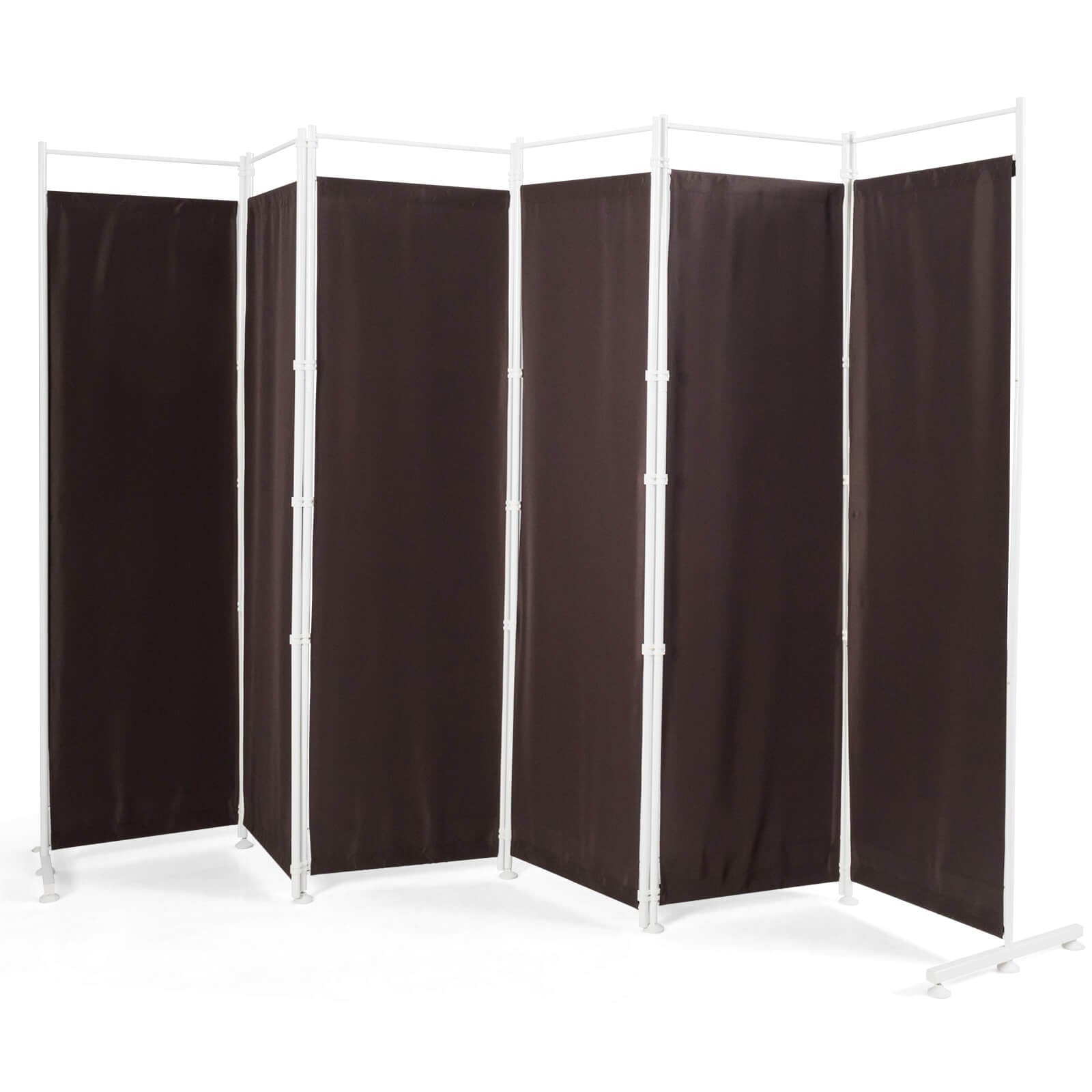 6-Panel Room Divider Folding Privacy Screen with Steel Support Base-Black - Brown