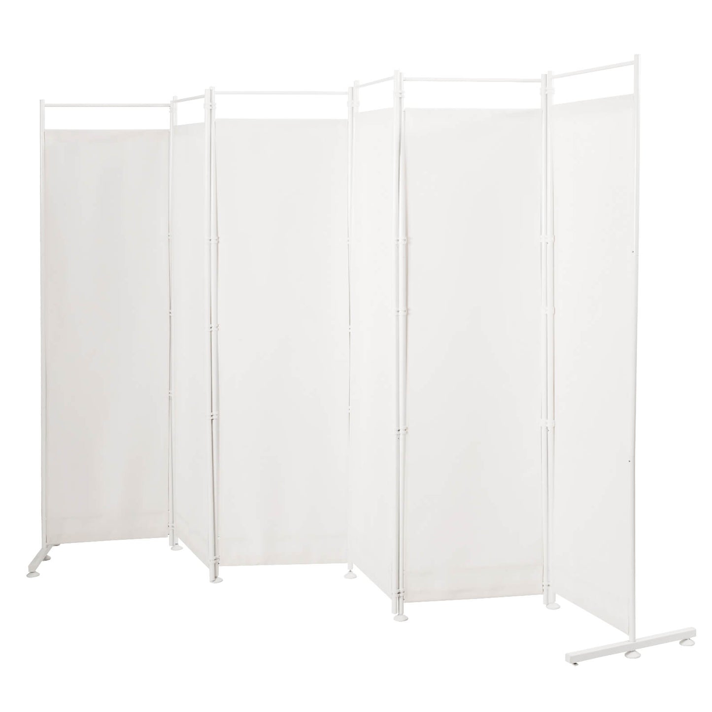 6-Panel Room Divider Folding Privacy Screen with Steel Support Base-Black - White
