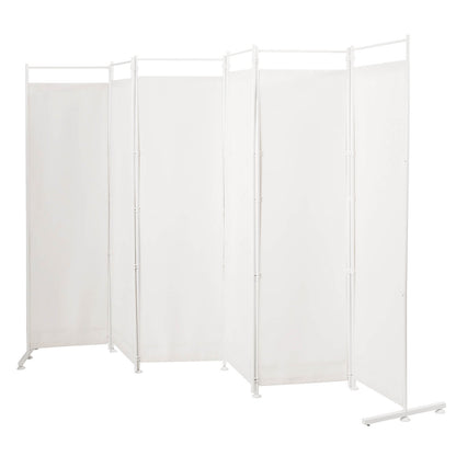 6-Panel Room Divider Folding Privacy Screen with Steel Support Base-Black - White