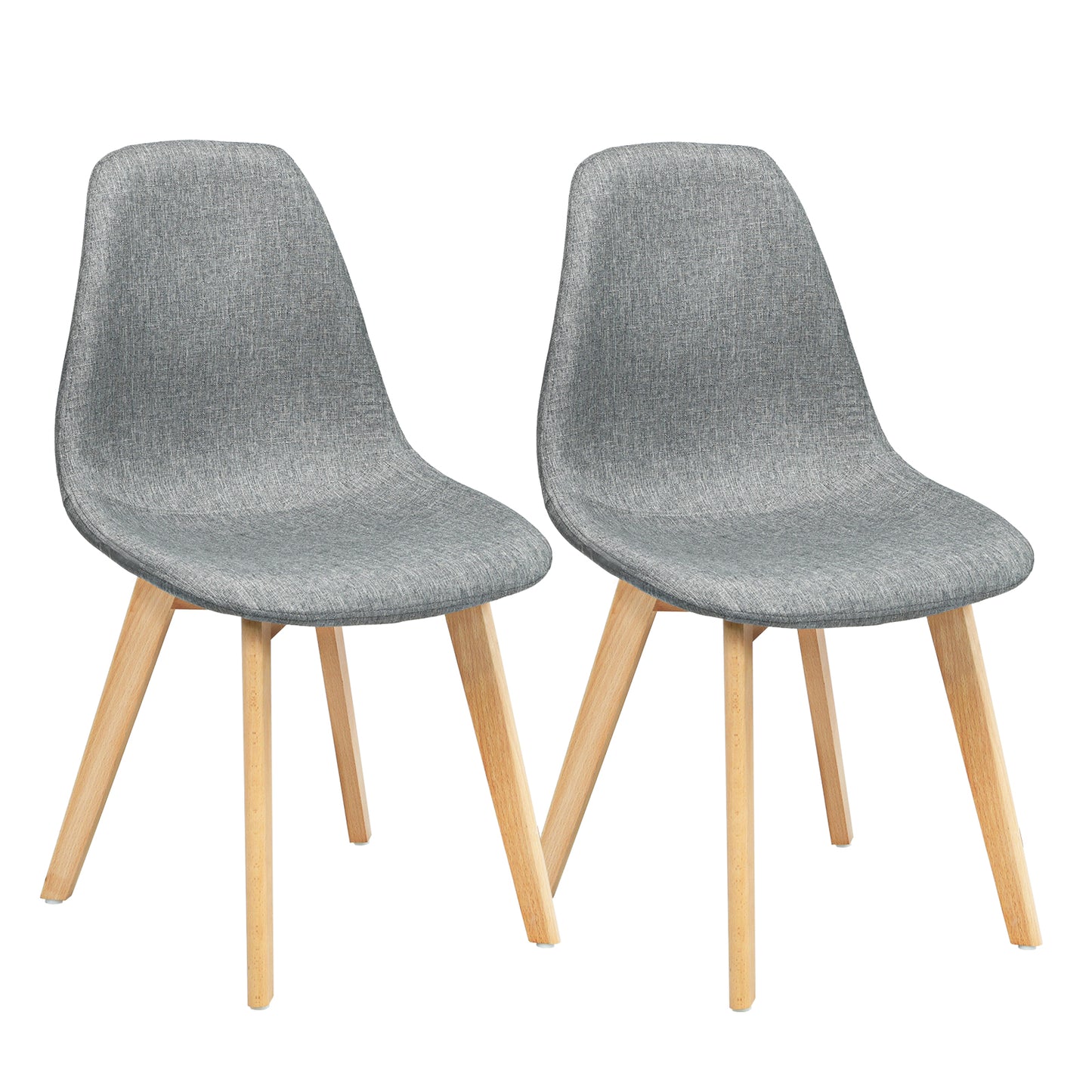 2 Pieces Modern Dining Chair Set with Wood Legs and Fabric Cushion Seat