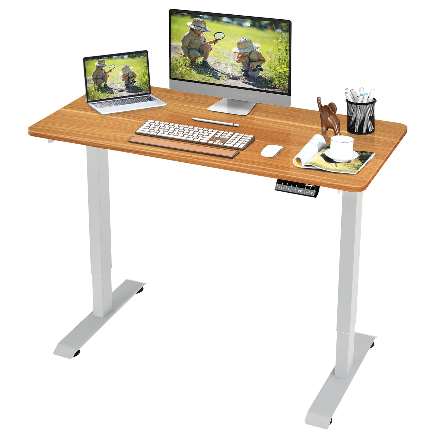 Electric Height Adjustable Standing Desk with Memory Controller-Coffee - Coffee