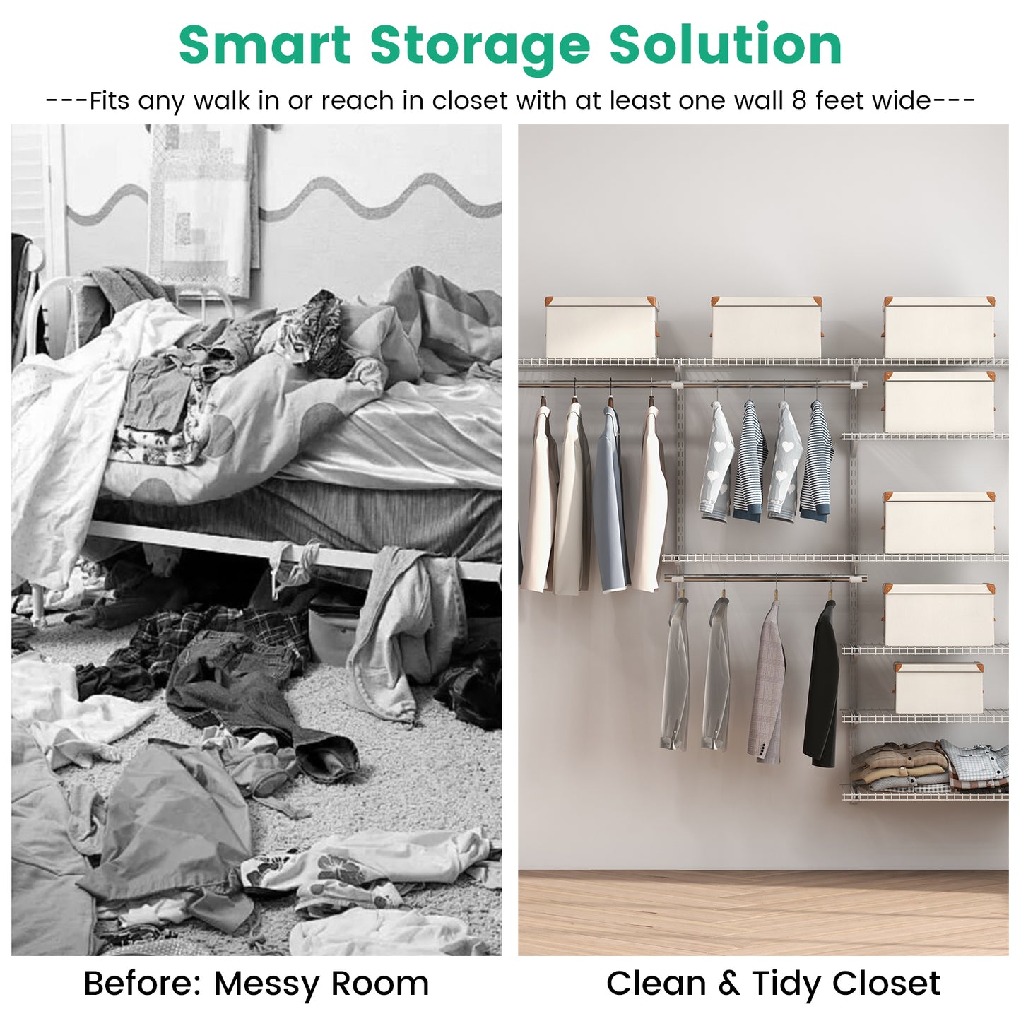 Adjustable Closet Organizer Kit with Shelves and Hanging Rods for 4 to 6 Feet-White
