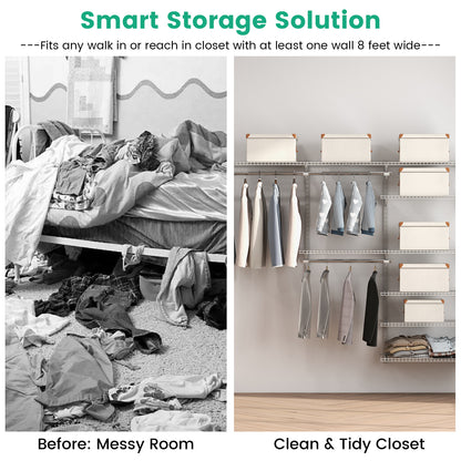 Adjustable Closet Organizer Kit with Shelves and Hanging Rods for 4 to 6 Feet-White