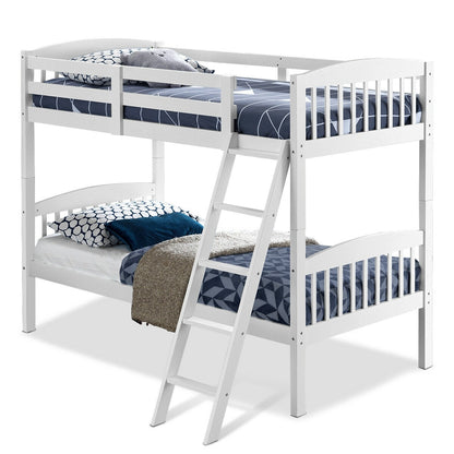 Solid Wood Twin Bunk Beds with Detachable Kids Ladder - White