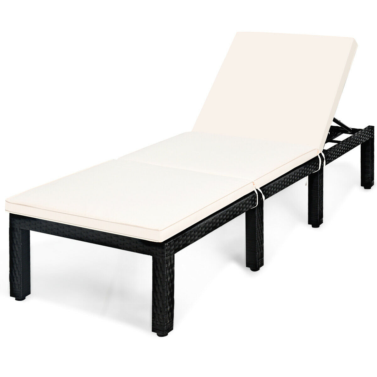Patio Rattan Cushioned Height Adjustable Lounge Chair-Blue - White