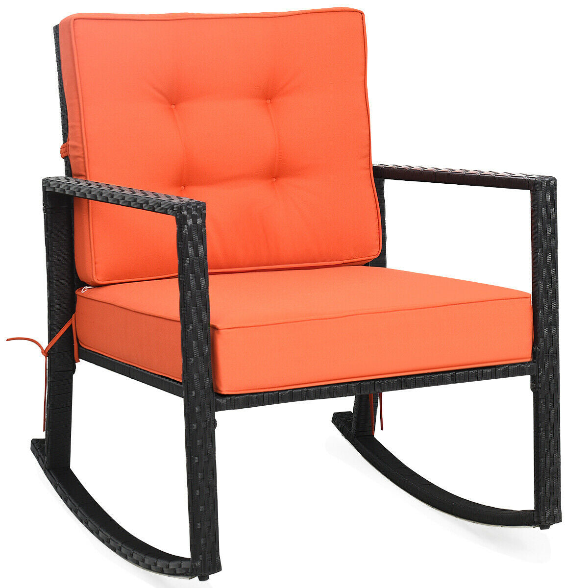 Patio Rattan Rocker Outdoor Glider Rocking Chair Cushion Lawn-Gray - Orange
