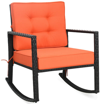 Patio Rattan Rocker Outdoor Glider Rocking Chair Cushion Lawn-Gray - Orange