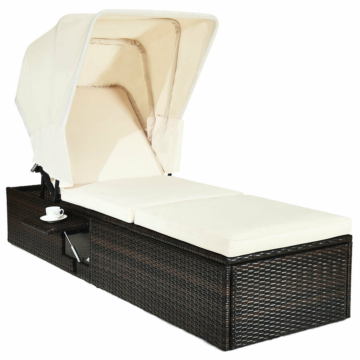 Outdoor Chaise Lounge Chair with Folding Canopy-Turquoise - Default