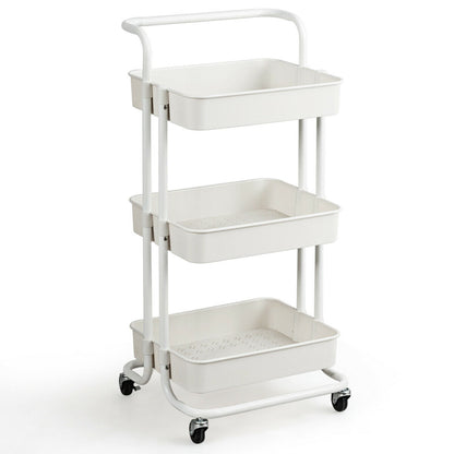 3-Tier Utility Cart Storage Rolling Cart with Casters-Black - White