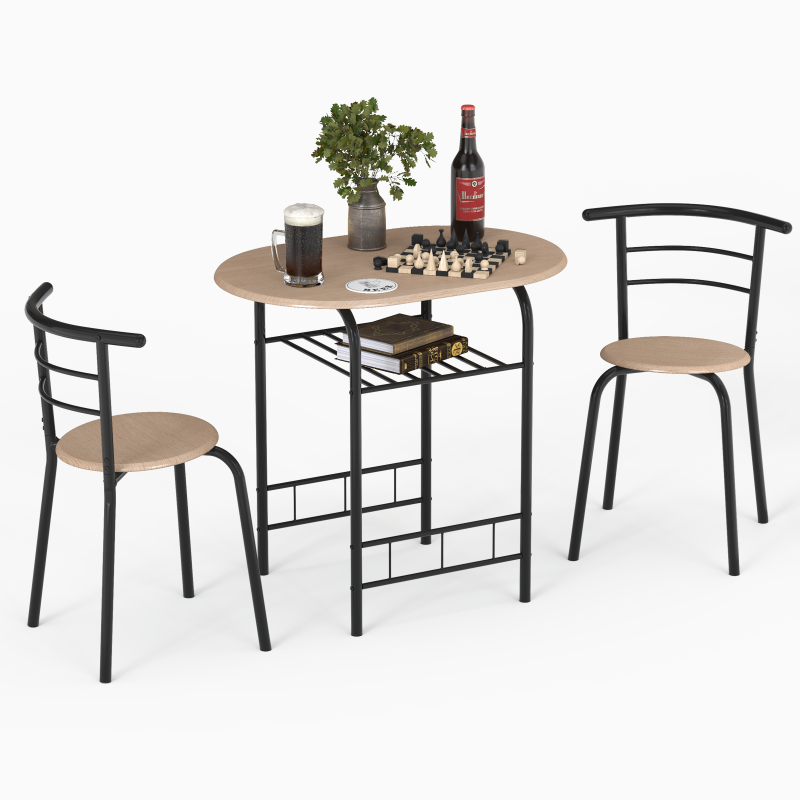 3 pcs Home Kitchen Bistro Pub Dining Table 2 Chairs Set-Natural