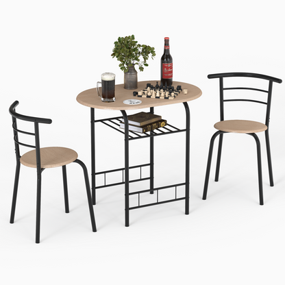 3 pcs Home Kitchen Bistro Pub Dining Table 2 Chairs Set-Natural