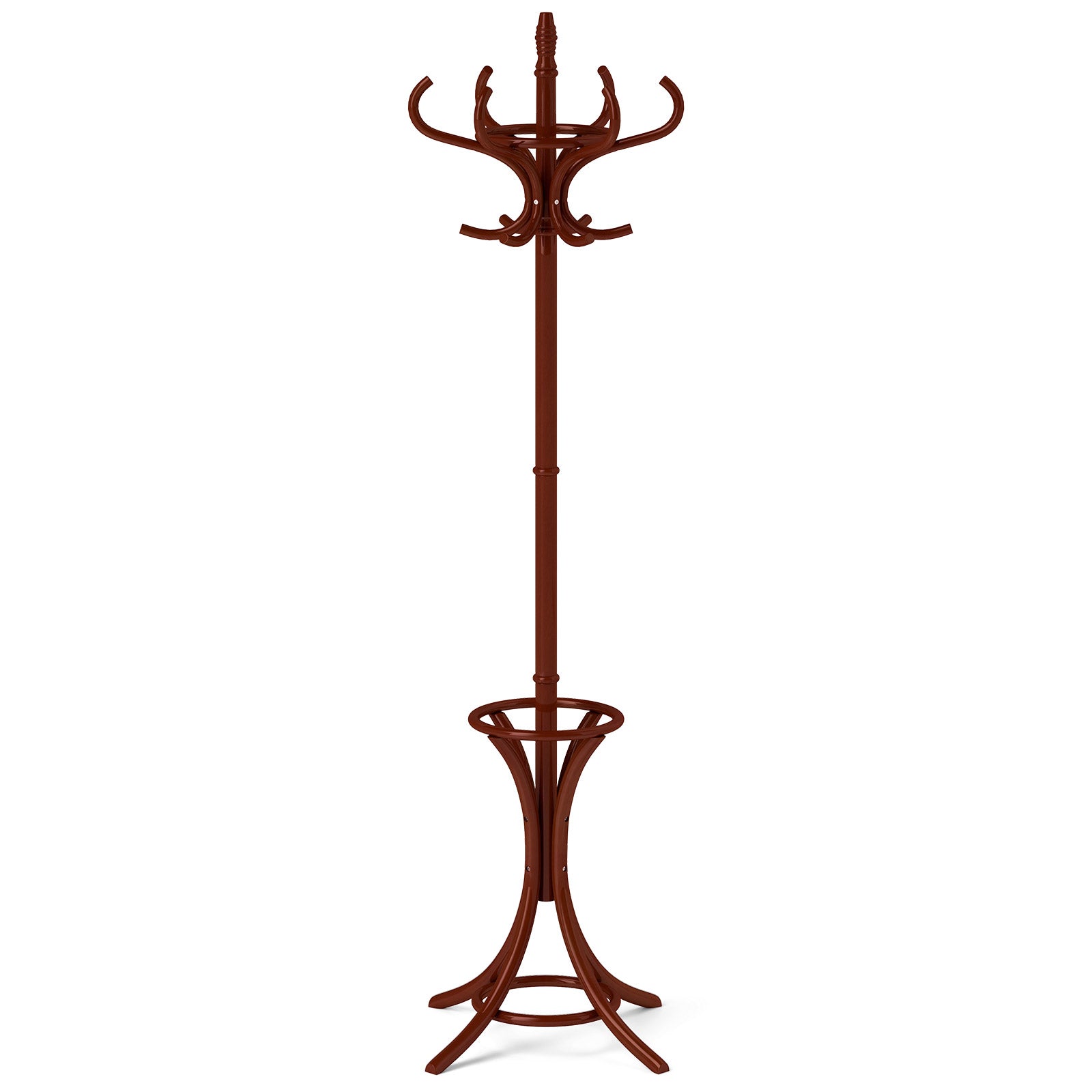 Wood Standing Hat Coat Rack with Umbrella Stand-Natural - Brown