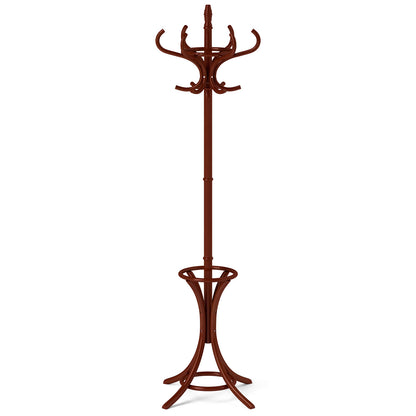 Wood Standing Hat Coat Rack with Umbrella Stand-Natural - Brown