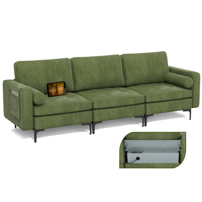 Modular 1/2/3/4-Seat L-Shaped Sectional Sofa Couch with Socket USB Port-3-Seat with USB port - Green