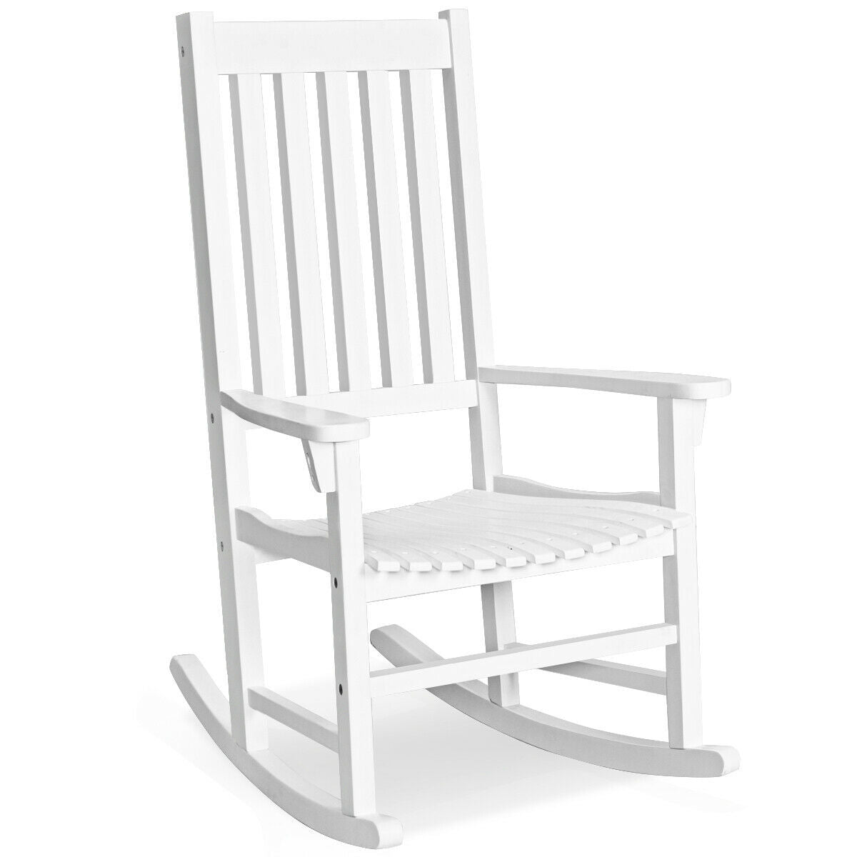 Indoor Outdoor Wooden High Back Rocking Chair-Black - White