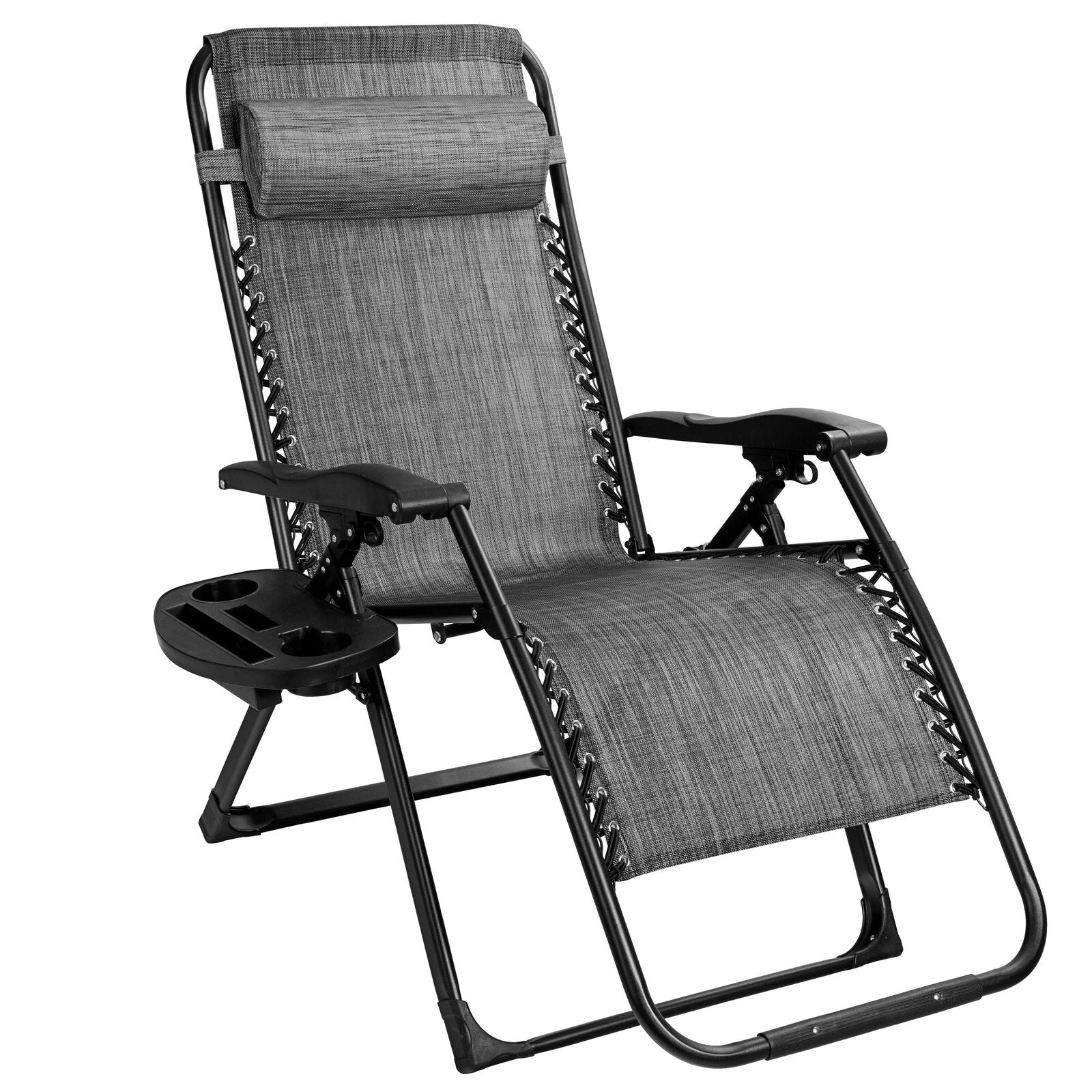 Oversize Lounge Chair with Cup Holder of Heavy Duty for outdoor-Black - Gray