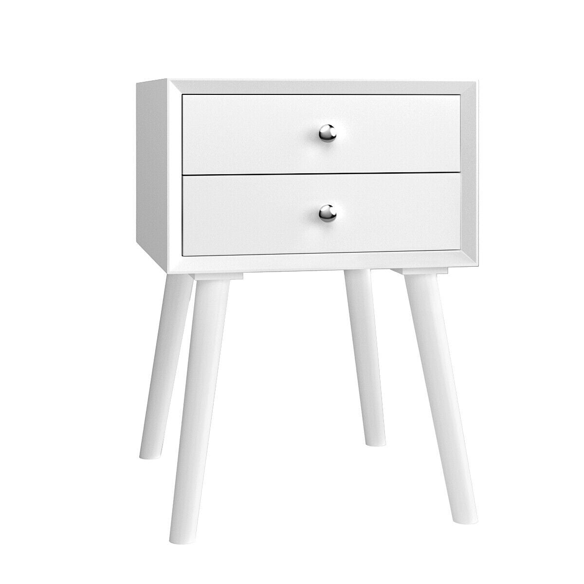 Wooden Nightstand Mid-Century End Side Table with 2 Storage Drawers-Natural - White