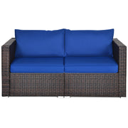 2PCS Patio Rattan Sectional Conversation Sofa Set-Navy