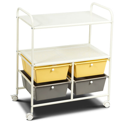 Mobile 4 Drawers Shelves Rolling Storage Cart Rack-Transparent Multicolor - Yellow