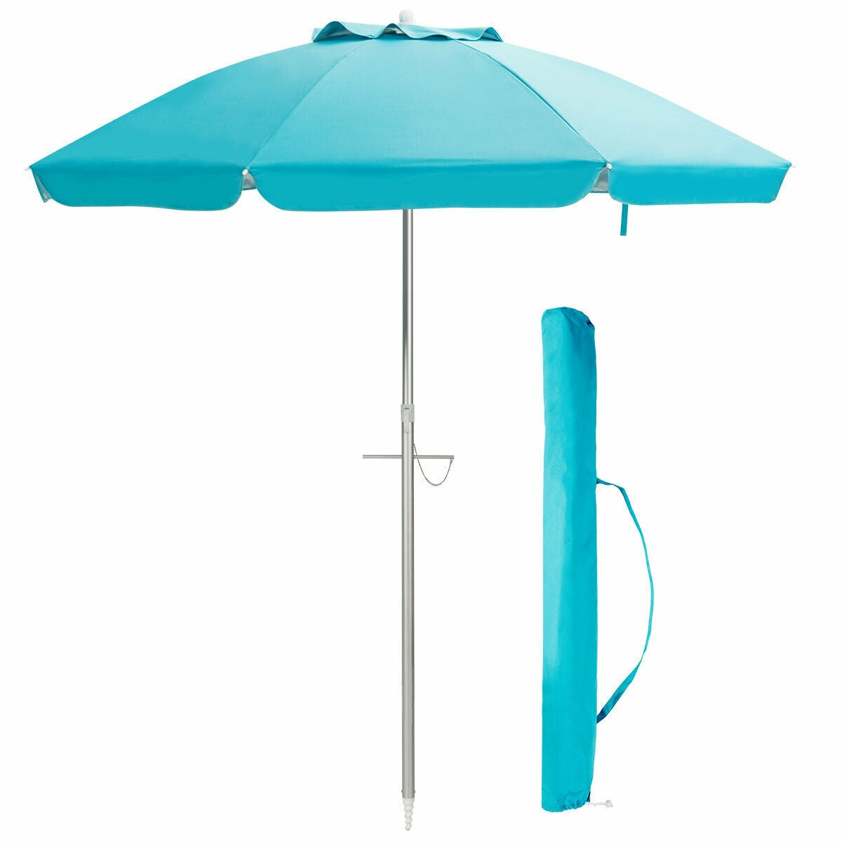 6.5 Feet Beach Umbrella with Carry Bag without Weight Base-Multicolor - Blue