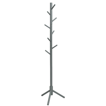 2 Heights Wooden Coat Rack with 8 Hooks-Gray