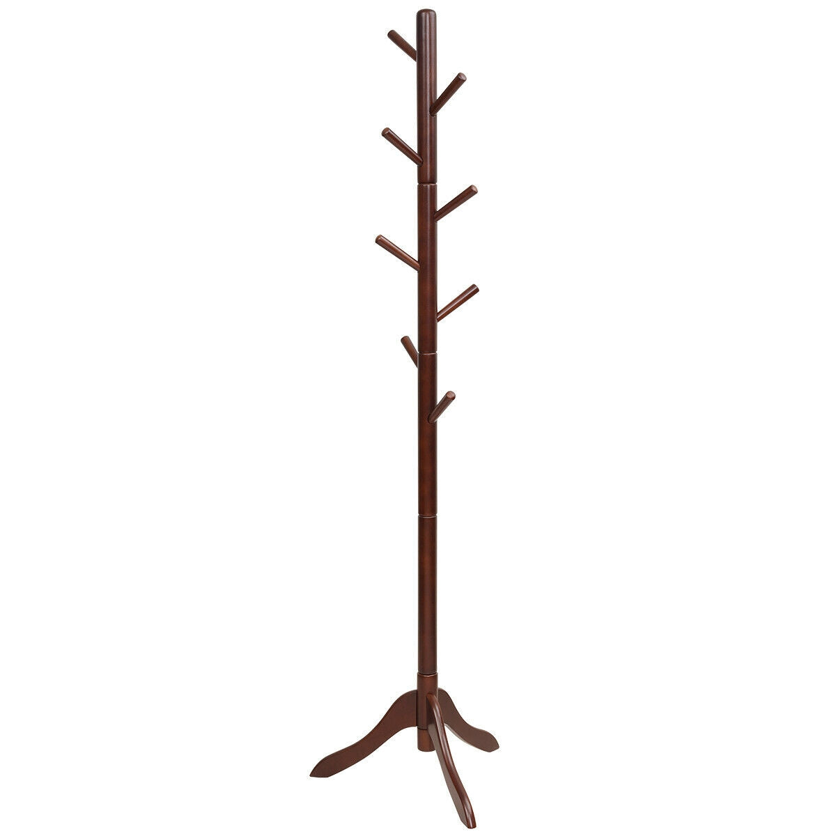 Adjustable Wooden Tree Coat Rack with 8 Hooks-Brown - Brown