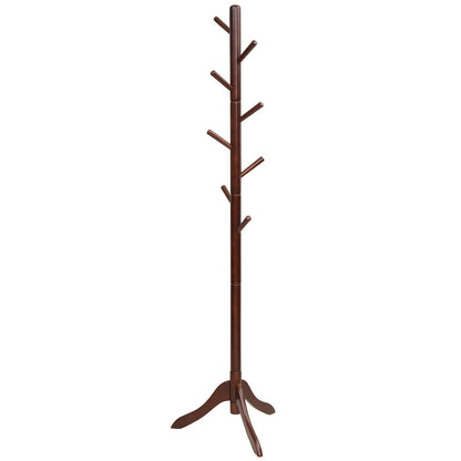 Adjustable Wooden Tree Coat Rack with 8 Hooks-Brown - Brown