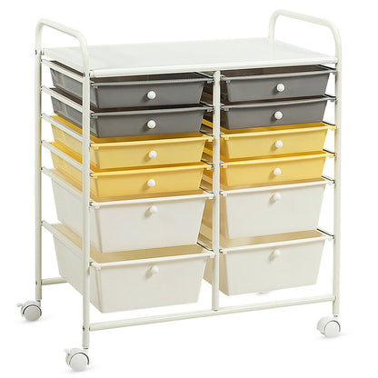 12 Drawers Rolling Cart Storage Scrapbook Paper Organizer Bins-Yellow - Yellow
